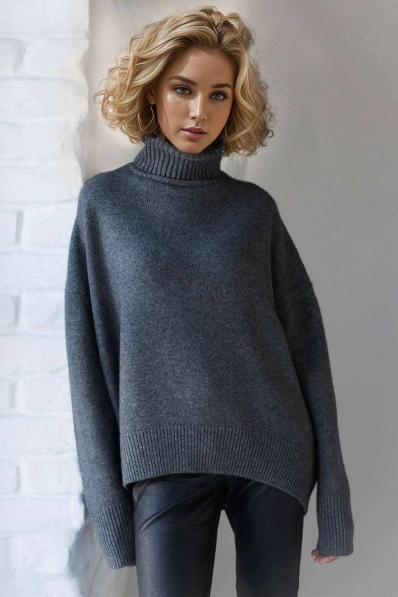 Basic Bae Turtleneck Dropped Shoulder Long Sleeve Sweater - Love Salve